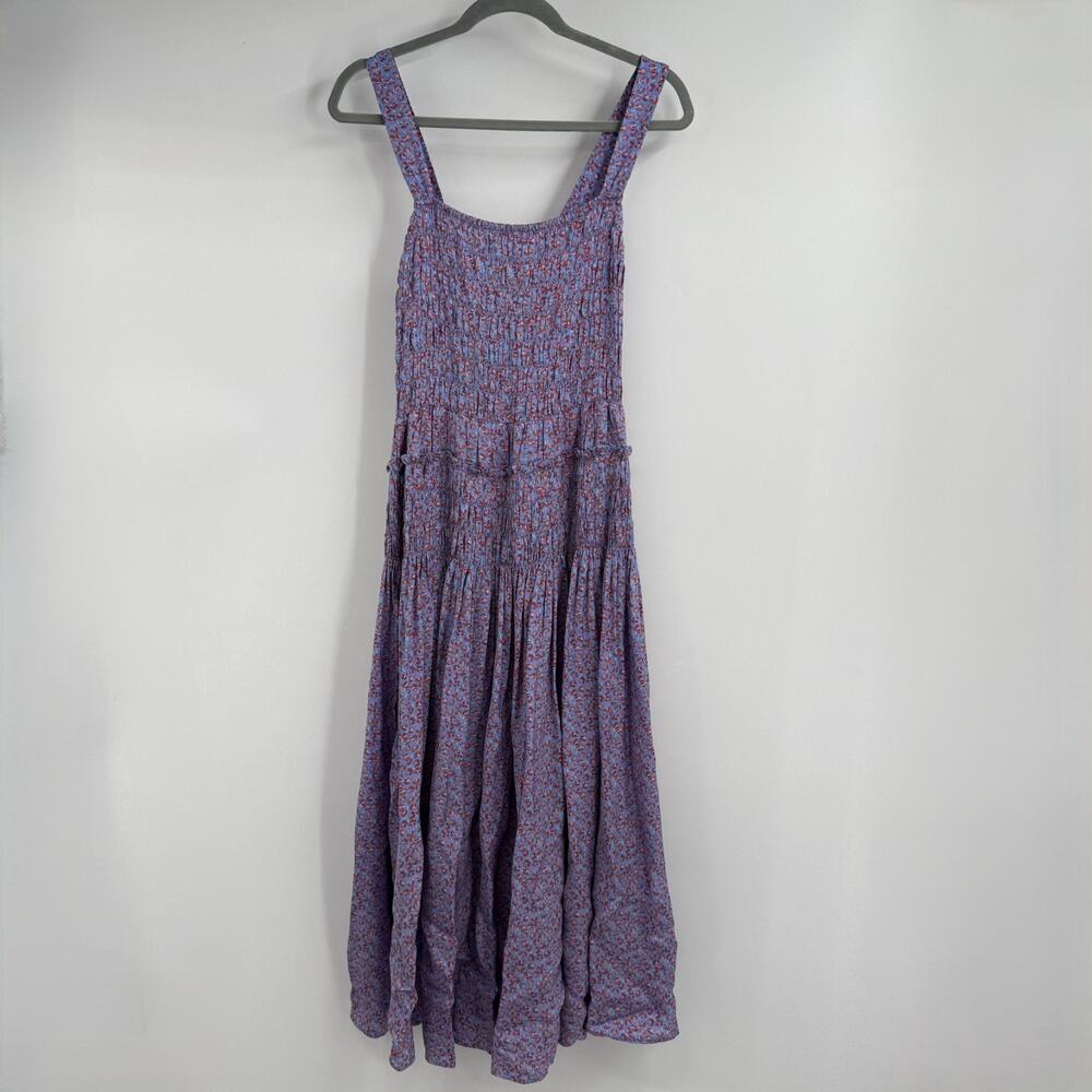 NWT J. Crew Smocked Midi Dress Womens Medium Blue Floral Summer Fields CK736 - Picture 3 of 11